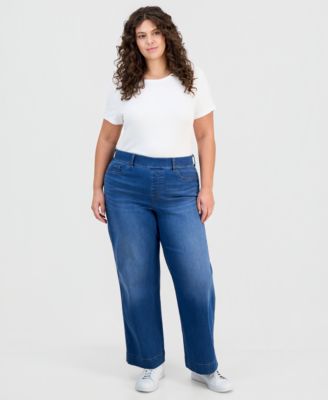 Style & Co - Plus Size Pull-On Shaping High-Rise Wide-Leg Jeans