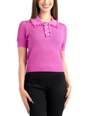 BCX - Women's Polo Collar Short-Sleeve Sweater Top