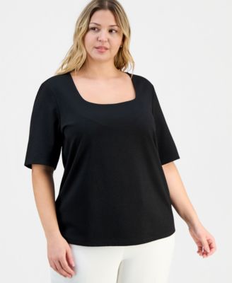 Kasper - Trendy Plus Size Textured Square-Neck Top