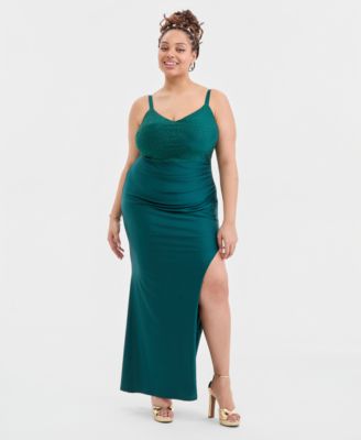 City Studios - Trendy Plus Size Beaded-Top Side-Slit Gown