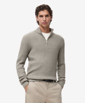 MANGO - Men's Zip Neck Ribbed Sweater