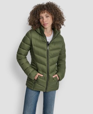 DKNY - Women's Chevron-Quilted Full-Zip Front Puffer Jacket