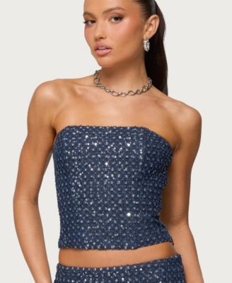 Women's Sora Sequin Distressed Denim Corset image