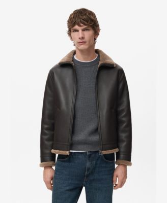 MANGO - Men's Faux-Leather Fleece Jacket