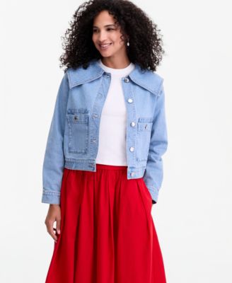 On 34th - Women's Sailor-Collar Denim Jacket