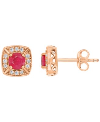 Macy's - Ruby & Diamond Cushion Stud Earrings
