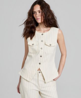 And Now This - Women's Denim Flyaway Button-Front Vest