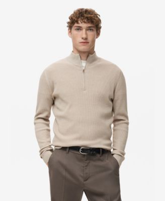 MANGO - Men's Zip Neck Ribbed Sweater