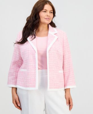 Kasper - Plus Size Notched-Collar Open-Front Jacket