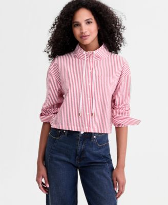 On 34th - Women's Cropped Drawstring Button-Front Shirt