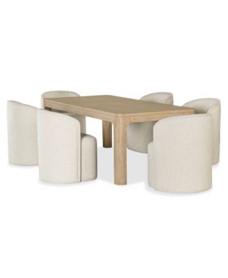 Marcel 7-Pc. Wood Rectangular Table and Upholstered Barrel Side Chairs Dining Set image