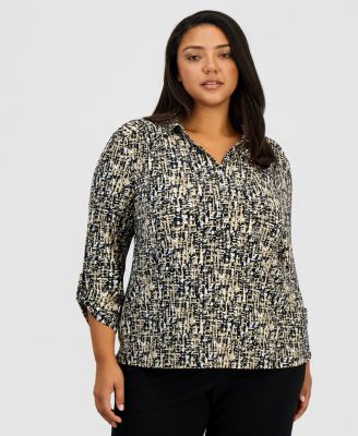 Anne Klein Essentials - Plus Size Scrunched-Sleeve Knit Top