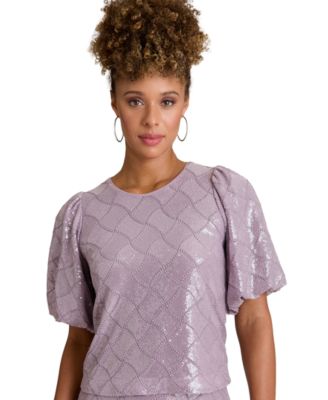 Muse - Women's Crewneck Bubble Short-Sleeve Top
