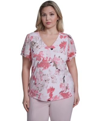 Calvin Klein - Plus Size Printed V-Neck Short-Sleeve Top