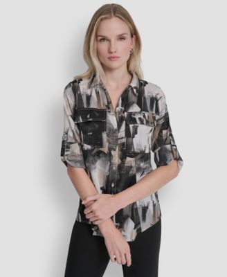 DKNY - Women's Printed Roll-Tab Shirt