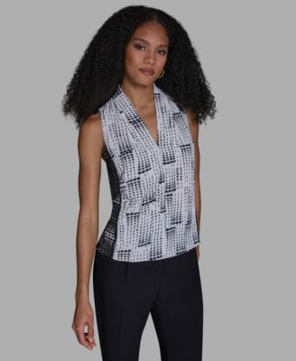 BCBG - Women's Printed V-Neck Sleeveless Blouse