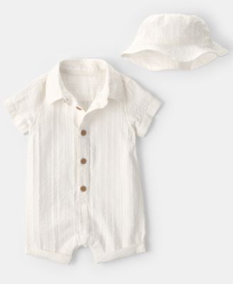 Carter's - Baby Boys' Button-Front Romper and Hat, 2-Piece Set
