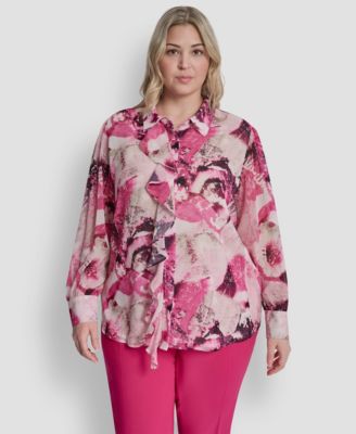 DKNY - Plus Size Printed Button-Front Blouse
