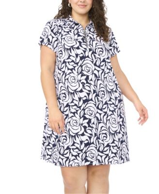 MSK - Plus Size Collared Neck Short-Sleeve Dress