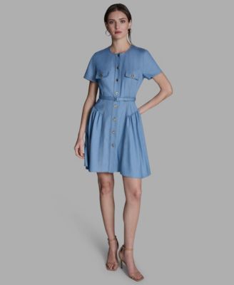BCBG - Women's Collared Neck Mini Denim Dress