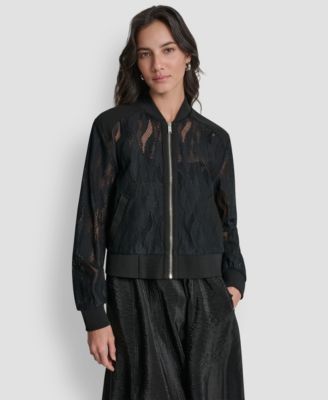 DKNY - Women's Zip-Front Abstract Lace Zipper Front Jacket