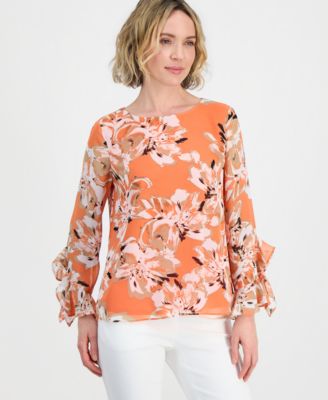 Kasper - Women's Ruffle-Cuff Long-Sleeve Top