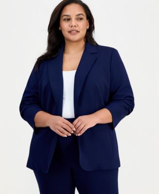 Anne Klein - Plus Size Scrunch-Sleeve Open-Front Blazer