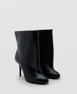 MANGO - Women's Wide Shaft Leather Heeled Boots