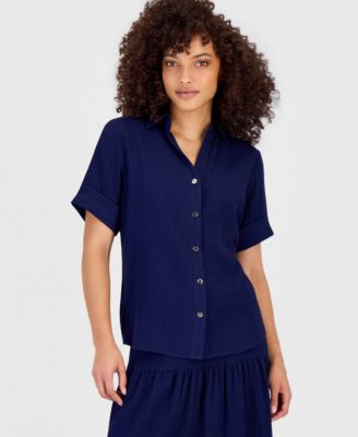 Anne Klein Essentials - Petite Short-Sleeve Button-Front Shirt
