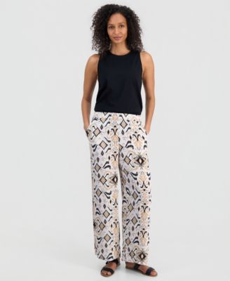 JM Collection - Women's Printed Wide-Leg Pull-On Pants