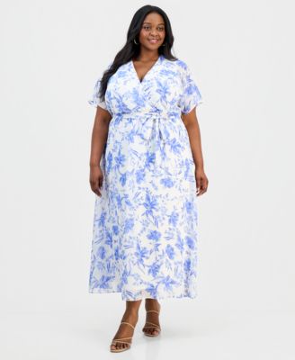 Sandra Darren - Plus Size Printed Flutter-Sleeve Maxi Dress