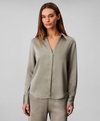 Calvin Klein - Women's Hammered Fitted Collared Shirt