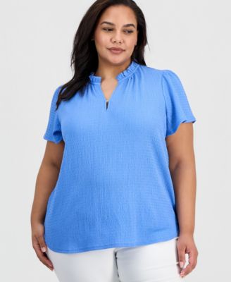 Jones New York - Plus Size Crinkled Flutter-Sleeve Top
