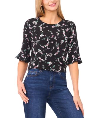 CeCe - Women's Crewneck Ruffle Sleeves Top