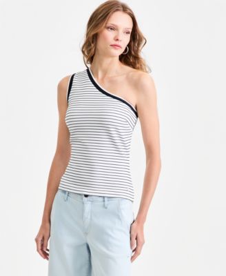 GUESS - Women's Alphonsine Striped Monoshoulder Top