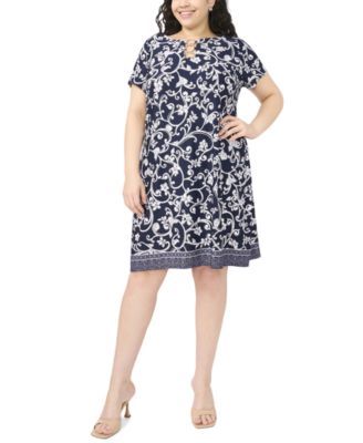 MSK - Plus Size Printed O-Ring Shift Dress