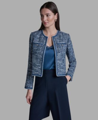 BCBG - Women's Shoulder Padding Open Front Tweed Jacket