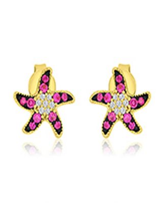 Macy's - Created White Sapphire and Ruby Stud Earrings in 14k Yellow Gold Over Sterling Silver