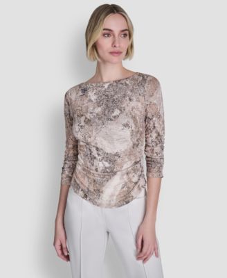 DKNY - Petite Boat Neck Printed Top