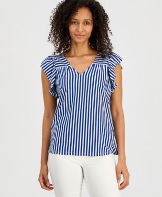 Style & Co - Women's V-Neck Ruffled Cap-Sleeve Top