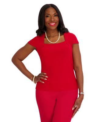 Kasper - Women's Square Neck Short-Sleeve Top