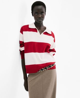 MANGO - Women's Striped Polo-Neck Sweater