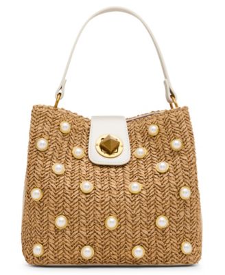 Betsey Johnson - Raffia Imitation-Pearl Small Bucket Bag