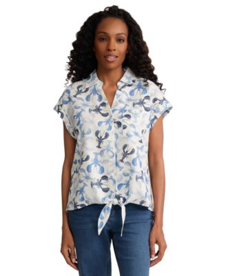 Jones New York - Petite Collared Short-Sleeve Tie-Front Button Top