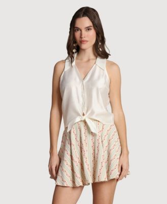 Avec Les Filles - Women's Sleeveless Button-Front Collared Top