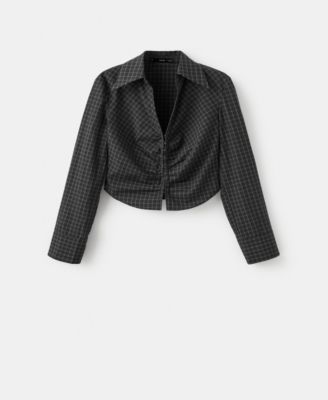 MANGO - Women's Gathered Check Blouse