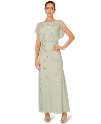 Adrianna Papell - Women's Beaded Flutter-Sleeve Blouson Gown