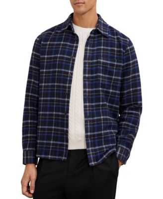 REISS - Men's Check Button-Through Overshirt with Wool
