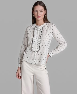 BCBG - Women's Long-Sleeve Collared Printed Top