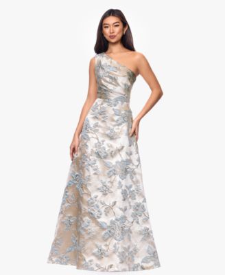 XSCAPE - Petite One-Shoulder Jacquard Gown